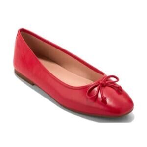 Cole Haan Yara Red Ballet Leather Flats Bow Detail Women's 9.5